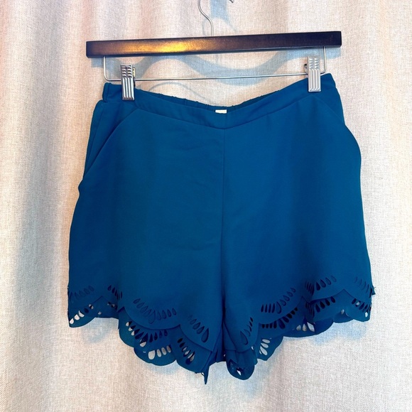 LC Lauren Conrad Teal High Waist Scalloped Shorts - Picture 4 of 16